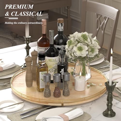 AMH 24-Inch Extra Large Lazy Susan with Solid Oak Base and Gold Iron Rail