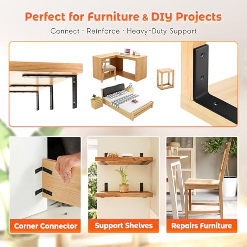 WINKER Corner Brace 4 Pcs Shelf Bracket Heavy Duty Black Steel L WINKER Corner Brace, Decorative Joint Angle Bracket for