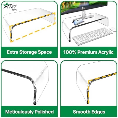AMT 2 Pack Acrylic Laptop Monitor Stand & Computer Riser with Cat Keyboard Protector, Space-Saving Design, Extra Storage