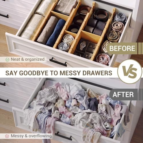 Deep Drawer Dividers For Clothes,Expandable Drawer Organizer (4, Long)