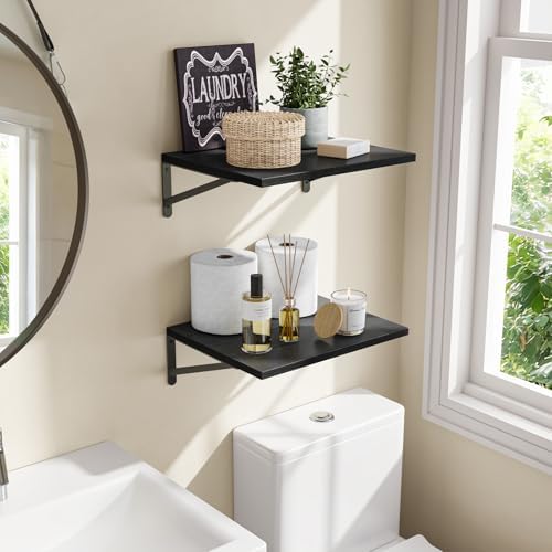Fixwal 2pcs 11.8 in Deep Floating Shelves for Wall (Black, 15.7" L)