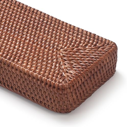Rattan Bathroom Vanity Trays Toilet Tank Baskets Long Narrow Hand Towel Storage Basket for Storage, Decorative (Honey Br