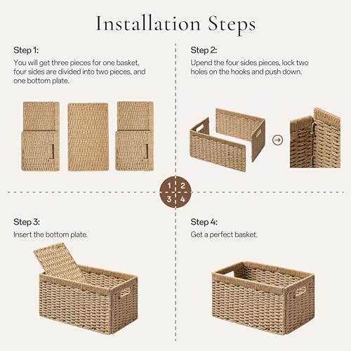 joybest Wicker Baskets for Shelves, Hand-woven Storage Baskets Natural
