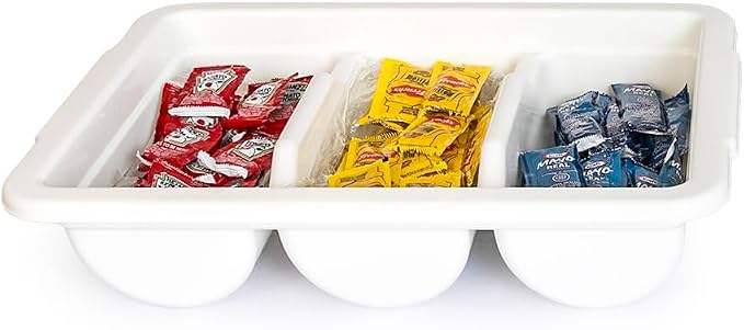 Commercial Cutlery Bin, 3-Compartment Restaurant Kitchen Drawer Flatware Tray, Silverware Storage Plastic Container, Condiments Holder, Utensil Organizer Box, White