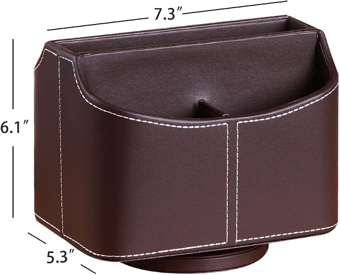 PU Leather Remote Control Holder, 360 Degree Spinning Desk TV Remote Caddy, Desk Organizers and Accessories, for Controller, Media, Mail, Calculator, Mobile Phone, Pen Storage Holder （Brown）