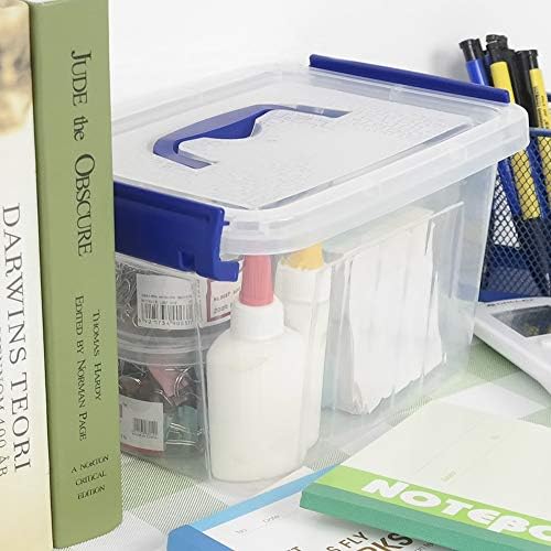 Pekky 3.5 Quart Small Plastic Lidded Storage Box with Blue Handle, 6 Packs