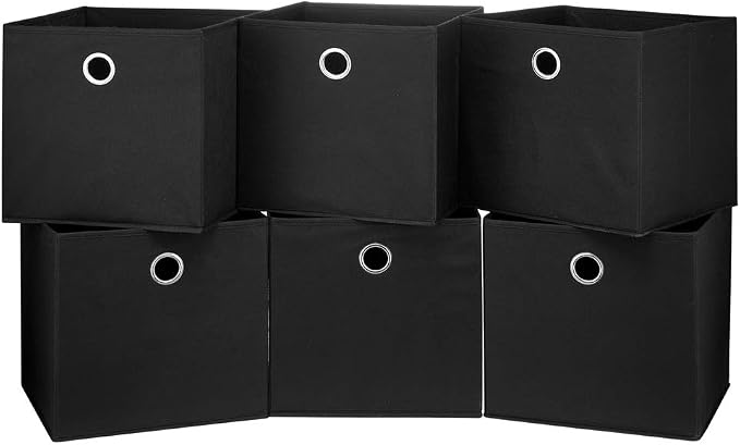 Fabric Cubes Storage Bins Black 11x11x11 In Cube Storage Boxes with Gromment Foldable Cloth Decorative Storage Cube Baskets Cubicle Cube Inserts Storage Drawer for Organizer Shelves ,QY-SC18-6