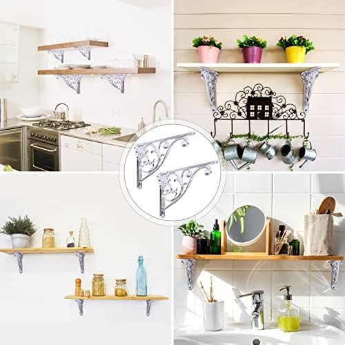 Shelf Brackets 8 Inch 4PCS Heavy Duty Polished Chrome Wall Bracket Baroque Kitchen Decorative Rack Shelves, Including Al