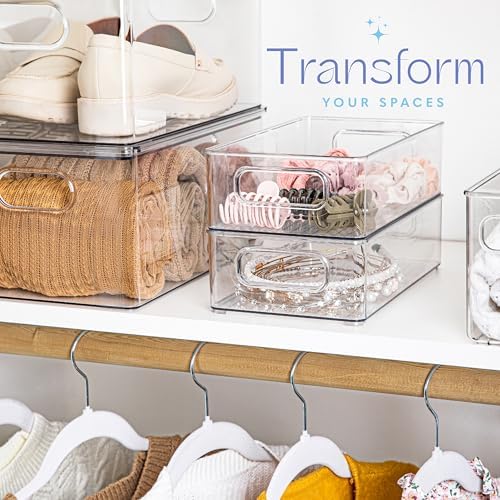 primebox 2 Pack Clear Plastic Organizing Container with Integraged Handles for Home Organization for Kitchen, Pantry, Fr