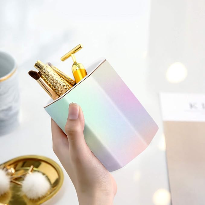 Pen Holder for Desk, Pencil Cup Holder Desktop Stationery Makeup Brush Organizer for Girls Durable Ceramic Desk Organizer for Office, Classroom, Room, Colorful