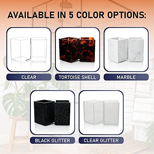 Acrylic Pen Holder Organizer Two Pack, 5mm Thick Clear Pencil Cup for Storing Office Supplies, Makeup Brush Accessories, Toothbrush, Hairbrush, Glasses, and More. Pencil Cup Organizer (Clear Glitter)