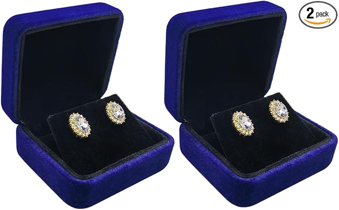 2 Pieces Velvet Earring Box,Stud Earring Gift Box,Jewelry Display Case for Proposal,Engagement,Wedding and Birthday,Blue