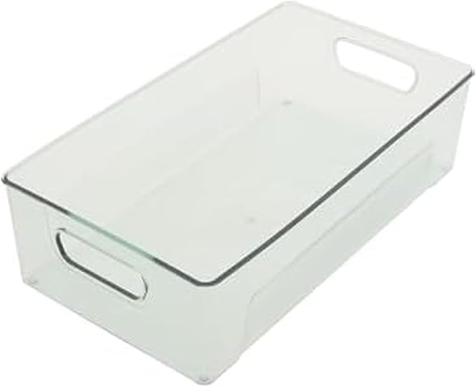 Copco Storage Bin for Refrigerator and Pantry Organizers - Clear Green Fridge Bin with Built-In Handles, 14.4 x 7.9 x 4 Inches, Kitchen and Bathroom Storage Organizer