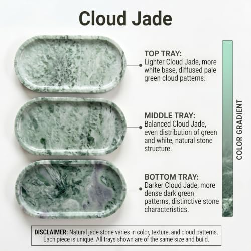 YKAJO Cloud Jade Oval Marble Tray, 9.8x4.7 Vanity Perfume Organizer Dish