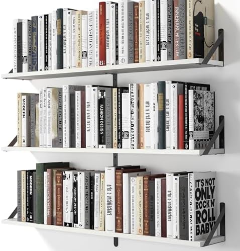 Heimlove Floating Shelves for Wall, 36 Inch Long Wood Floating Bookshelf Set of 3, Wall Mounted Hanging Shelf for Bathro