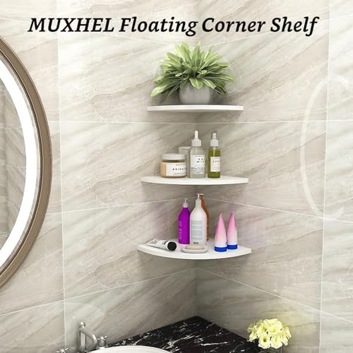 4 Pcs Floating Corner Shelf with Mounting Accessories, Wooden Round Corner Wall Shelves, Wall Mounted Corner Storage She