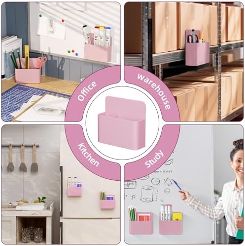Mabrasse 2p Magnetic Dry Erase Marker Holder,Pen and Eraser Holder for Whiteboard, Magnet Pencil Cup Utility Storage Organizer for Office, Refrigerator, Locker and Metal Cabinets（Pink）