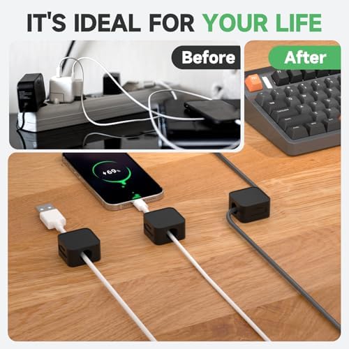 6 Black Magnetic Cable Clips