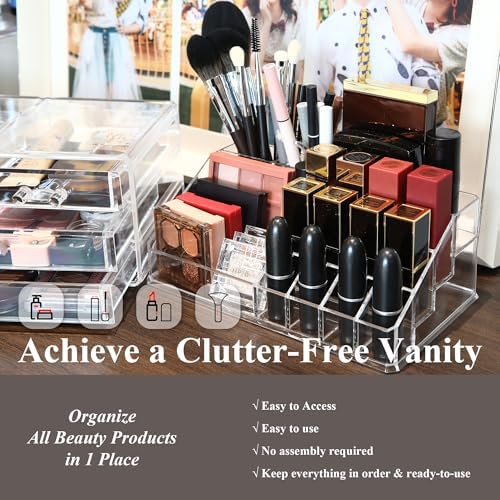 Sea Team Stackable Clear Acrylic 16-Slot Lipstick Organizer for Vanity