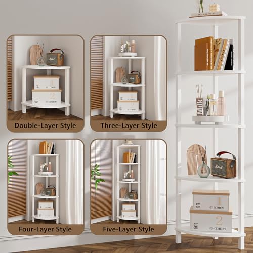 VIMBER Corner Shelf, 5-Tier Corner Bookshelf, Industrial Corner Ladder Shelf, Modern Display Shelf for Living Room, Bedr