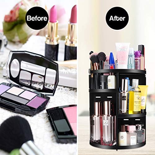 360 Spinning Makeup Organizer, Round Storage Rack Makeup Carousel Cosmetics Shelf Tower for Countertop and Bathroom, Bla