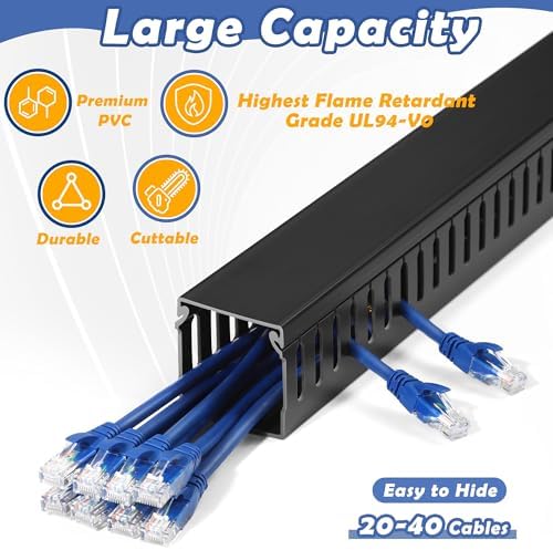 ZhiYo 2" H x 2" W Cable Raceway, Under Desk Wire Management Channel Black