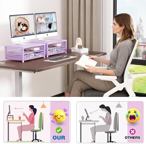 OPNICE Computer Monitor Stand Riser, Desk Organizer with Drawer, Printer & Laptop Stand, Office Desk Accessories & Works