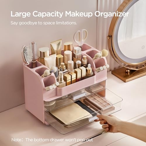 HBlife Makeup Organizer for Vanity with Brush Holder, Large Bathroom Countertop Cosmetic Organizer Skin Care Storage, Ea