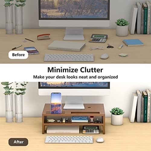 Monitor Stand Riser with Storage Organizer Desktop with Cooling Holes Bamboo Laptop Riser Shelf for Office and Home Use 