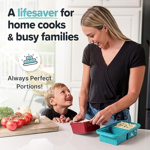Souper Cubes 2 Cup Silicone Molds for Food, Aqua, 2-Pack | 100% Platinum-Cured Silicone Freezer Molds, Oven and Microwave Safe, Perfect for Freezing Lasagna, Casseroles and More