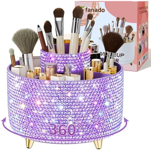 fanado Bling 360° Rotate Makeup Brush Holder Organizer, Makeup Organizers Countertop, Makeup organization and Skincare S
