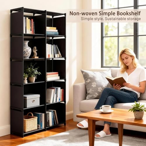 6 Tier Book Shelf, 10-Cube Storage Shelves, Tool-Free Assembly Kids Bookshelf, Bookcase Cube Storage Organizer for Kids 