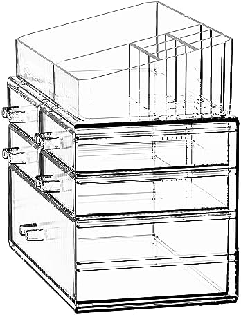 ZHIAI Stackable Organizer, Acrylic Cosmetic Organizer for Dresser, Vanity, Kitchen Cabinet, Bathroom, Under Sink, Home O