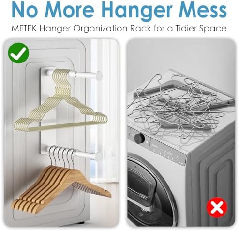 MFTEK Hanger Organizer Stacker, Magnetic Hanger Holder, Extendable Hangers Storage Rack for Washing Machine Closet Laundry Room Organization, Metal Stand Rack for Adult Kids Velvet Hangers (White)