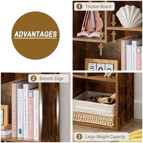 VECELO Wide Kids Staggered 7-Cube Bookshelf, Extra Large Freestanding Open Storage Organizer with Multi-Size Compartment
