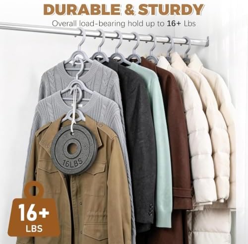 Heavy Duty Plastic Hangers 50 Pack, Stackable Space Saving, Grey