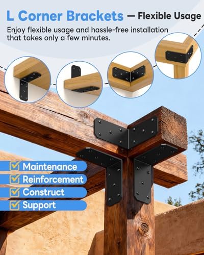 5 Inch Heavy Duty L Brackets, 90 Degree Bracket, Black-16 Pcs