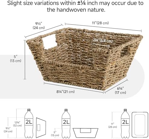 StorageWorks Wicker Storage Baskets for Shelves, Pantry Baskets, Seagrass