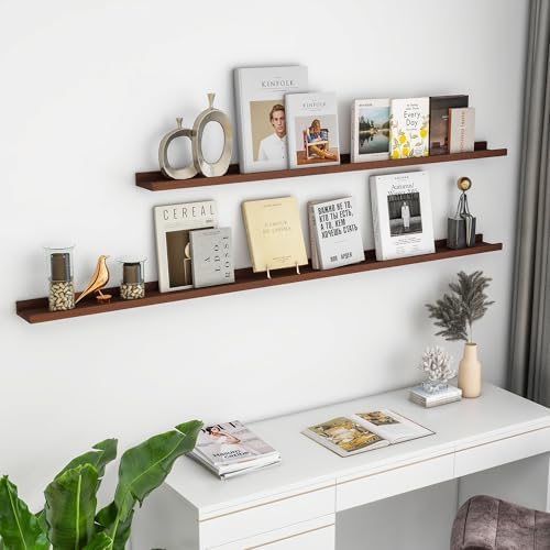 FLYJOE Picture Ledge Shelf for Wall, 36 inch Solid Ash Wood Nursery Book Shelves 2 Packs, Floating Shelves for Kids' Room Bedroom Bathroom Living Room Photo Frames Office Nursey Wall Decor, Walnut