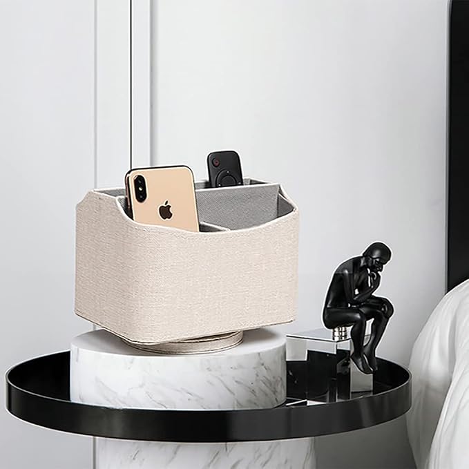 UnionBasic Rotating Desk Organizer, 360 Desk Spinning Caddy, Desktop TV Guide/Mail/Media/Remote Controller Holder Organizer, Beige