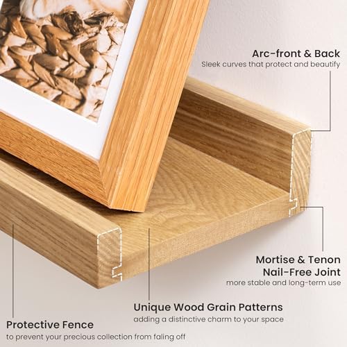 Acovy Solid Ash Wood Picture Ledge Shelf, 56 Inch, Natural, Set of 2