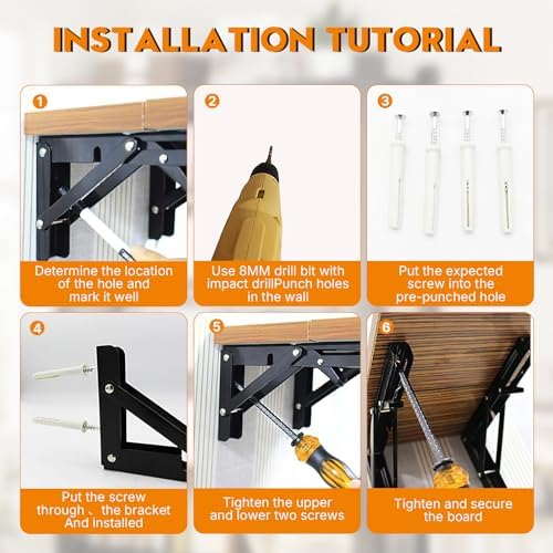 Folding Shelf Brackets 14 Inch - 4PCS Heavy Duty Metal Bracket Shelf, Wall Mounted Collapsible Bracket for Space Saving 