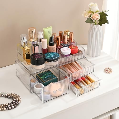 ZHIAI stackable storage drawer, cosmetics storage box, cosmetics and beauty product storage organizer, suitable for make