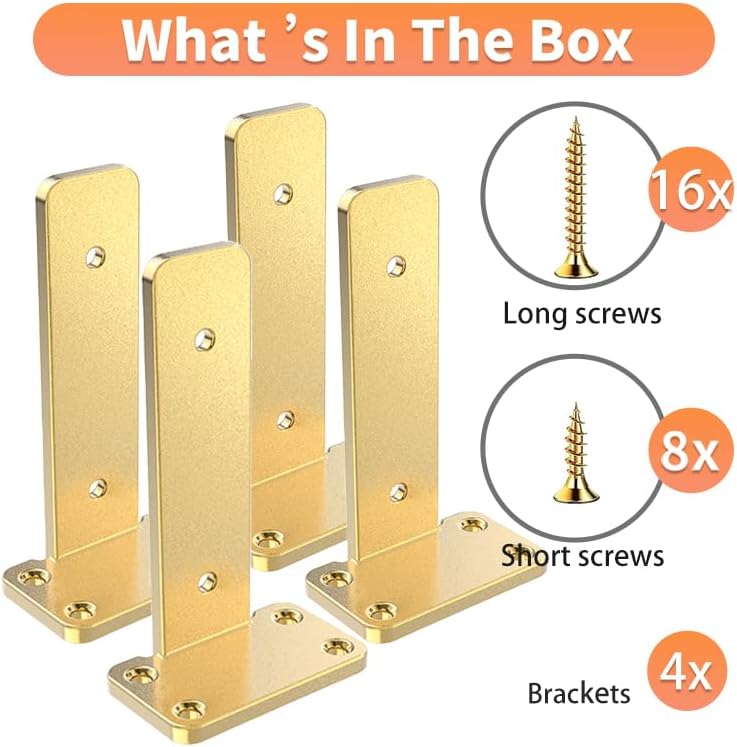 Floating Shelf Brackets Upgraded,4 inch, Gold Heavy Duty Iron Shelf Brackets, Industrial Modern Floating Shelf Support f