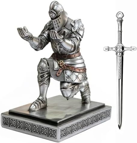 King's Guard Knight Pen Holder with a Letter Opener Desk Organizers Silver