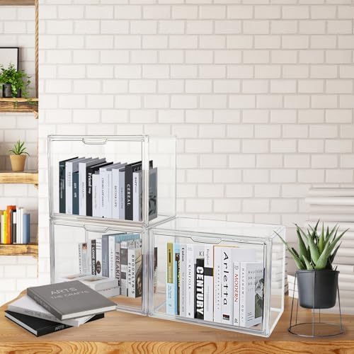 2 Pack Acrylic Display Case, Stackable Clear Book Storage