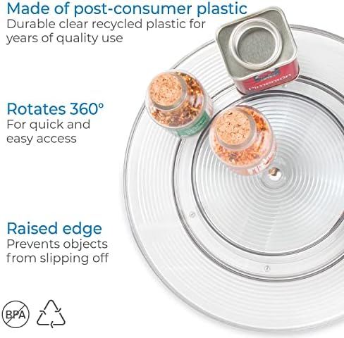 iDesign Linus Lazy Susan Cabinet Turntable - 2-Tier Organizer Tray for Kitchen Pantry or Countertops - 11", Clear