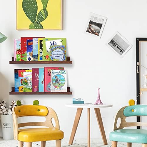 AZSKY Floating Book Shelves Wall Mounted Photo Shelf Picture Ledge Deep Walnut Display Shelves for Home Living Room Bedr