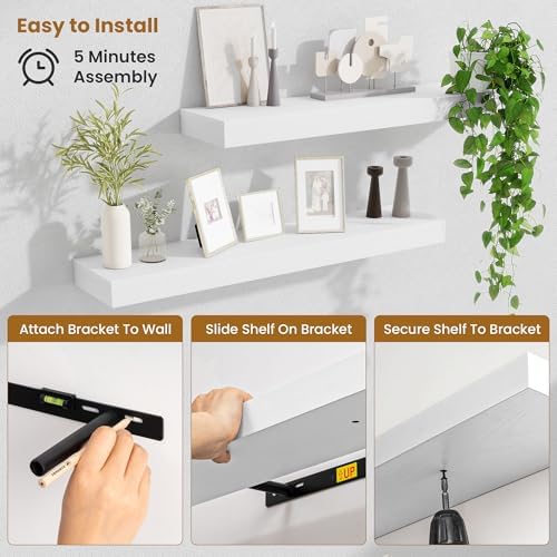 Fun Memories Floating Shelves 30 Inch, Wall Mounted Wood Shelf Set of 2, Farmhouse Decor for Bathroom, Bedroom, Kitchen,