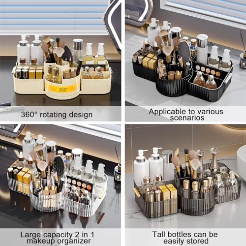 DASITON Large Makeup Brush Holder,Rotating Makeup Organizer,Vintage Striped Cosmetic Organizer,Makeup Storage Organizer 